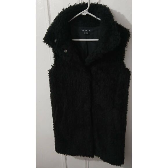 Theory womens small LONG VISTERNA TEDDY FUZZY BOUCLE jacket vest black Spring - Picture 1 of 9